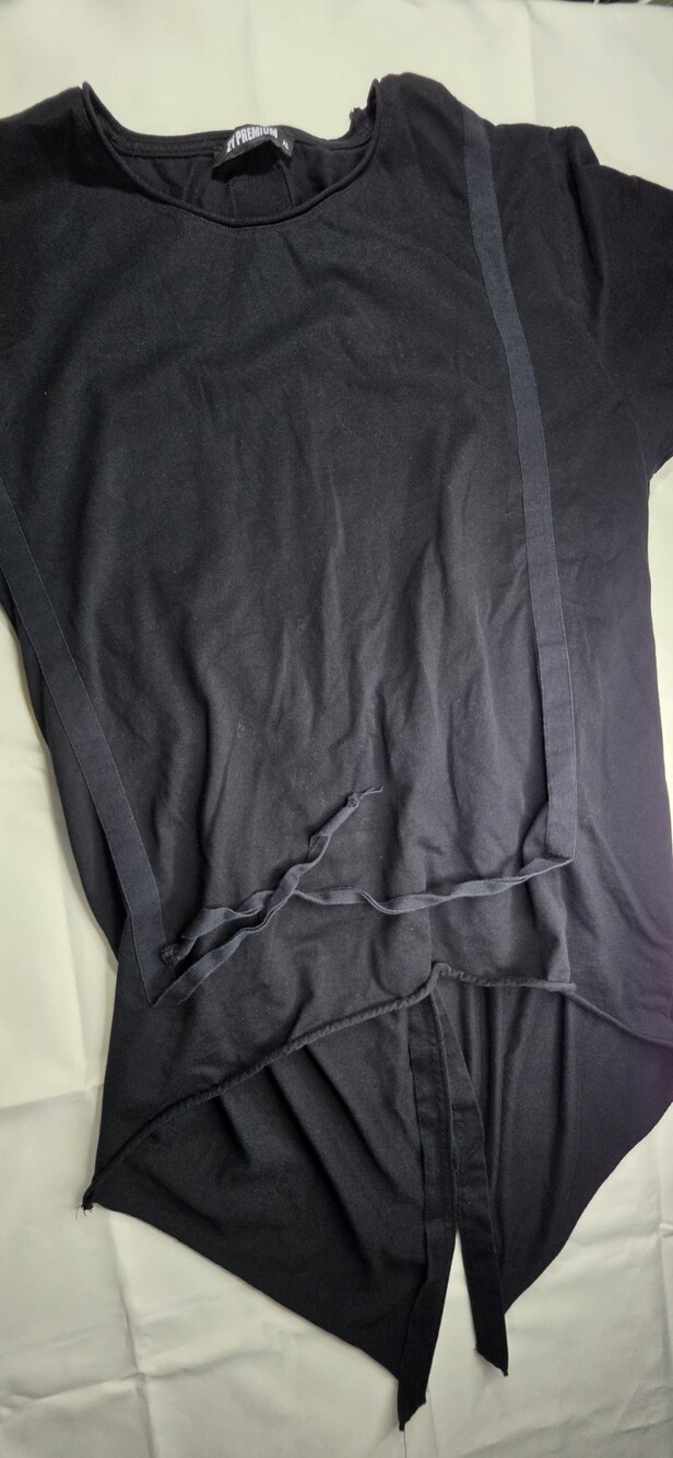 Y2 Premium Black Asymmetrical T-shirt with Lace Up Detail XL Women's Sku 0298